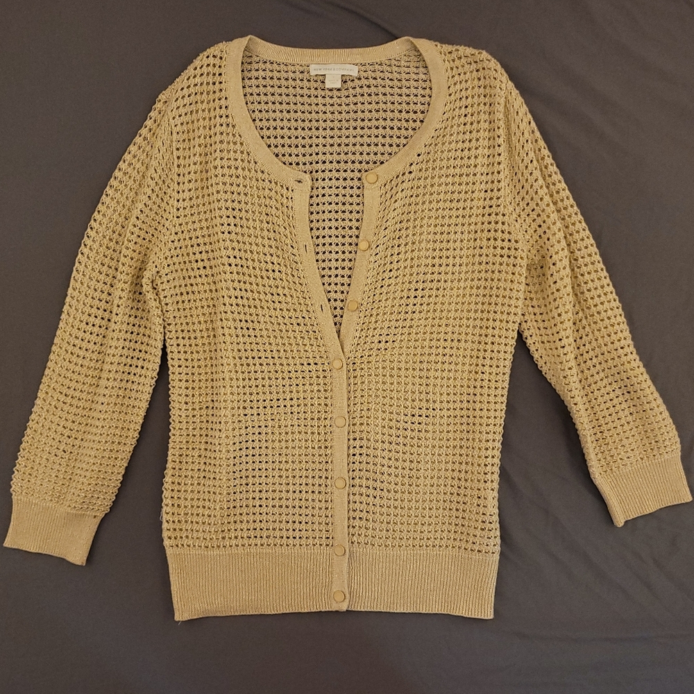 New York & Co | Creme And Gold Knit Cardigan S